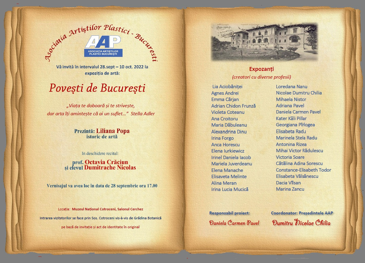 Anunț expoziție "POVESTI DE BUCURESTI" la Muzeul National Cotroceni